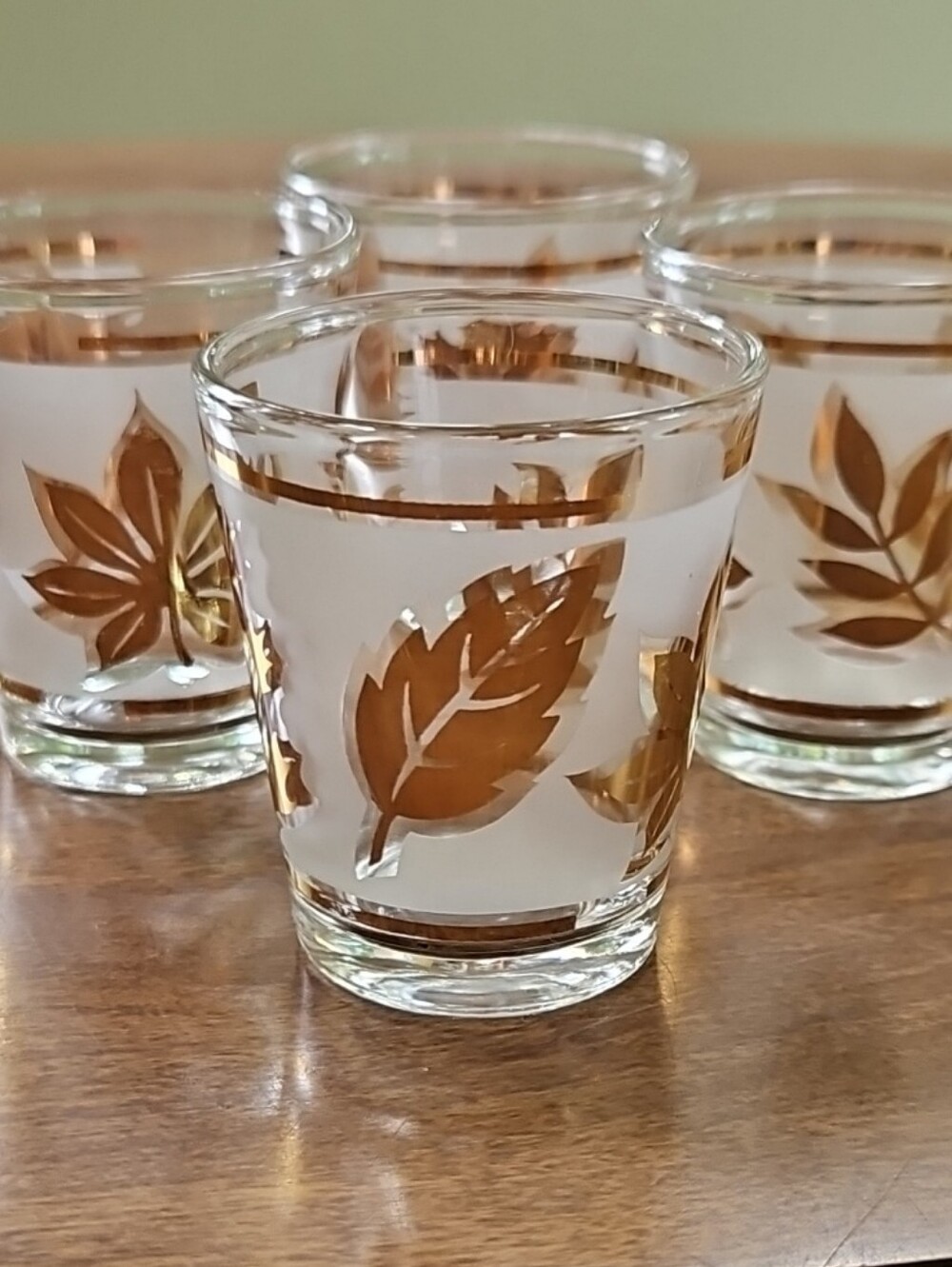 Libbey "Golden Foliage" Shot Glasses Set of 4 Vintage 50s